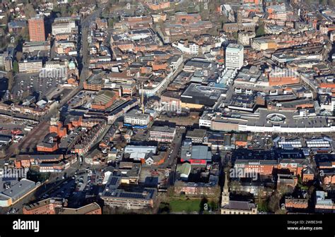 aerial view of Wolverhampton city centre from the South looking North ...