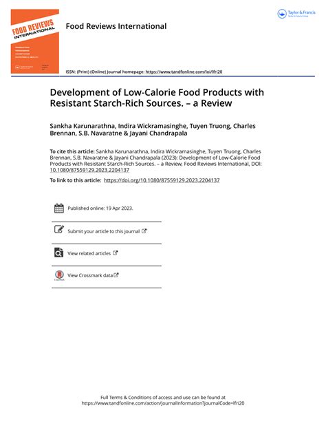 PDF Development Of Low Calorie Food Products With Resistant Starch