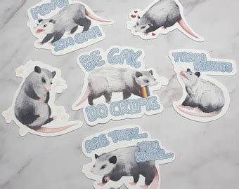 Burning Opossum Be Gay Do Crime Sticker Funny Possum Stickers Chaotic Raging Homosexual