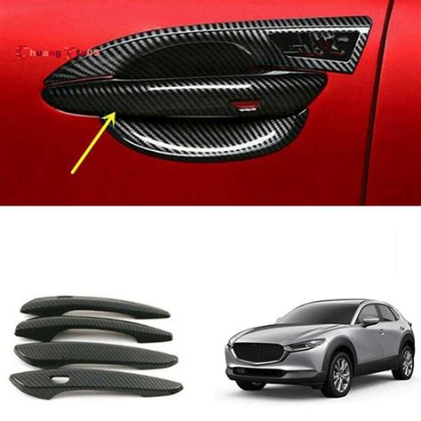 4Pcs Carbon Fiber Car Exterior Side Door Handle Frame Cover Trim For