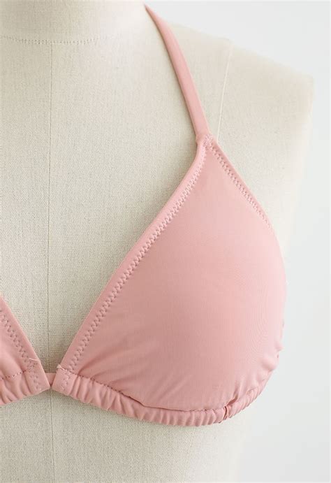 Conjunto De Bikini De Cintura Alta Con Cuello Halter Rosa Nude Retro