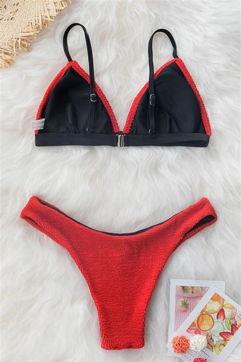 Textured Red Triangle Bikini