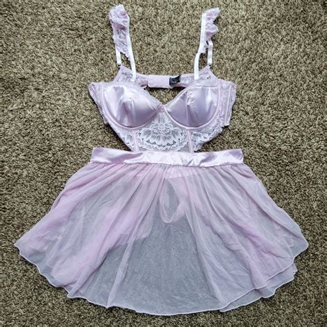 Purple Lace Babydoll Lingerie Icollection Size L Depop