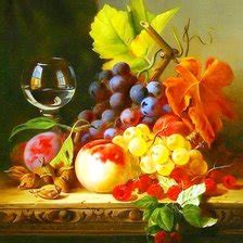 Схема вышивки «натюрморт с виноградом и вином» (№1203992) - Вышивка крестом