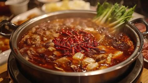 Spicy Beef Hot Pot With Vegetables And Chili Peppers Stock Illustration Illustration Of Beef