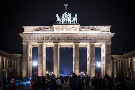 Brandenburg Gate At Night In The German Capital City Berlin Editorial