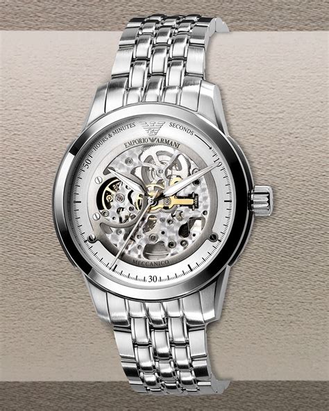 Emporio Armani Automatic Skeleton Bracelet Watch In Silver Metallic