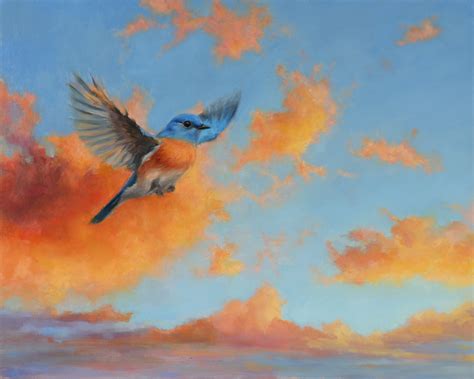 Western Bluebird at Sunset | 16" x 20" | Oil Painting - Maggie Hurley