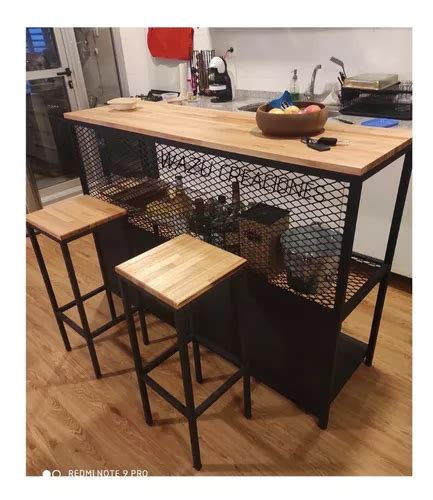 Isla Cocina Estilo Industrial Hierro Y Madera Desayunador En Venta En