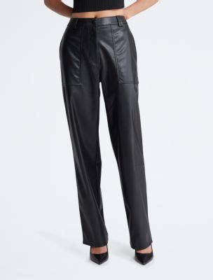 Faux Leather High Rise Straight Leg Pants Calvin Klein USA