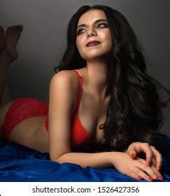 Brunette Red Lingerie Stock Photo Edit Now Shutterstock