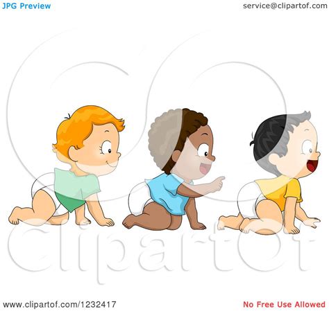 Clipart Of Diverse Baby Boys Crawling In Line Royalty Free Vector