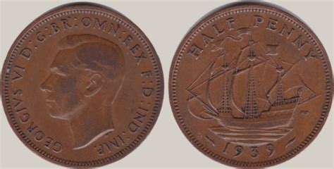 Großbritannien 1 2 Penny Half Penny 1939 course coin Georg VI VF