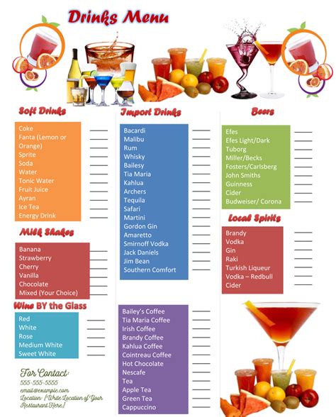 6 Free Drink Menu Templates - Editable - Word