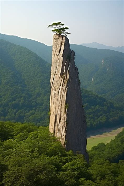 A Tall Rock Formation Is Standing On Top Of Something Background