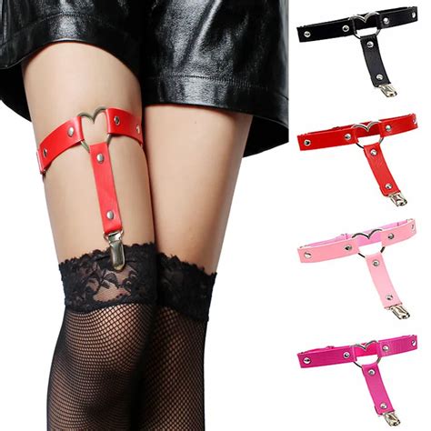 Sexy Women Punk Goth Heart Pu Leather Elastic Garter Belt Leg Thigh