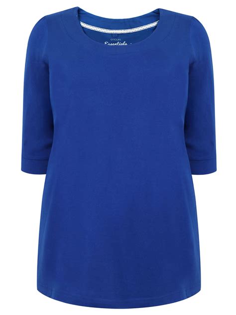 Curve Cobalt Blue Band Scoop Neckline 3 4 Sleeves T Shirt Plus