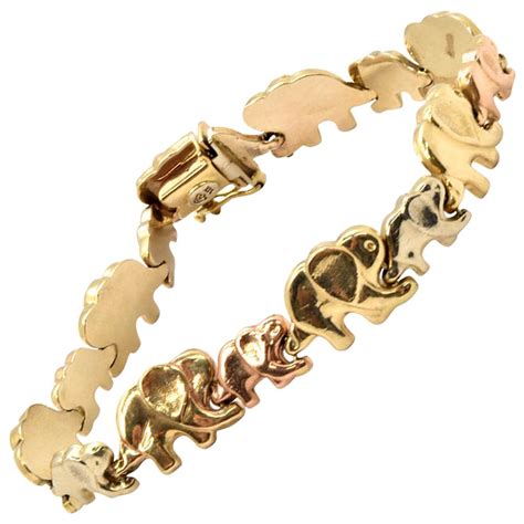 14 Karat Tri Color Gold Elephant Link Bracelet At 1stdibs 14k Gold