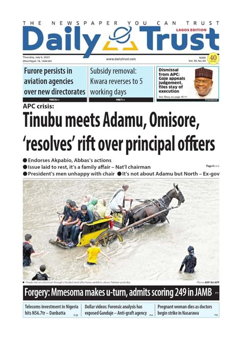 Nigerian Newspapers Daily Front Pages Review Thursday 6th July 2023