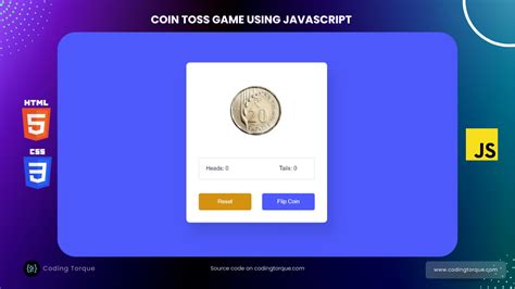 Coin Toss Game Using Html Css And Javascript Source Code Coding