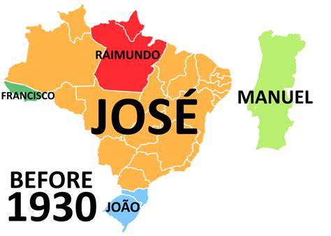 [map] Most Popular Male Name In Brazil And Portugal Throughout The