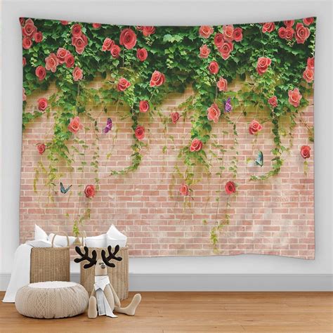 Plant Flower On Stone Wall Tapestry Wall Hanging Large Size Wall