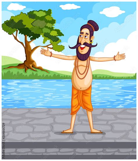 cartoon style Indian sadhu character illustration Stock Vector | Adobe ...