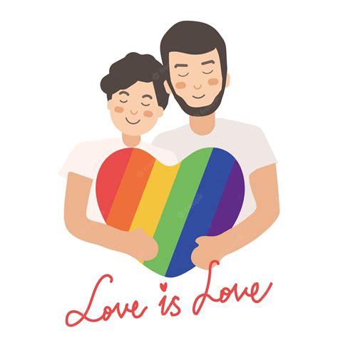 Premium Vector Gay Couple In Love And Holding With Rainbow Heart