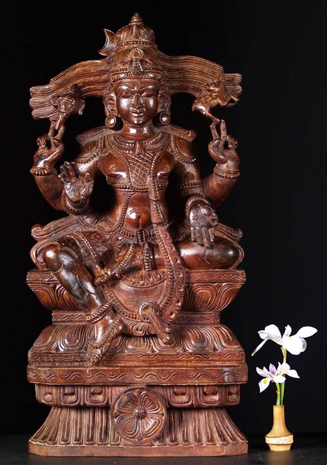 Wooden Seated Shiva Sculpture 30" (#76w19dm): Hindu Gods & Buddha Statues