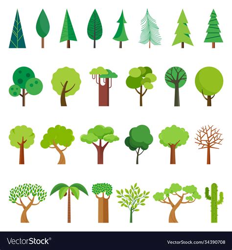 Cartoon tree simple flat forest flora coniferous Vector Image