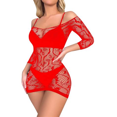 BJUTIR Women Fishnet Jumpsuit Longsleeve Camisole Lingerie Nightgowns Chemise Nightwear