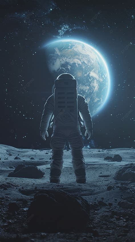 An Astronaut Standing On The Moons Surface And Earth Background Wallpaper Image For Free ...