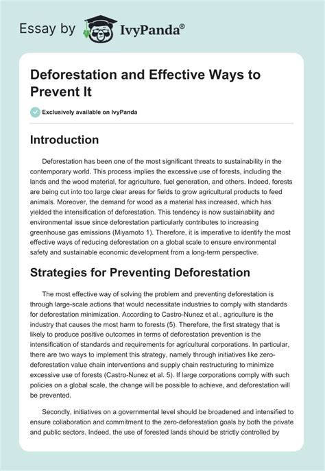 Deforestation And Effective Ways To Prevent It Words Essay Example