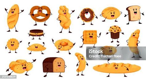 Cartoon Funny Bread And Bakery Characters Set Stock Illustration Download Image Now Pretzel