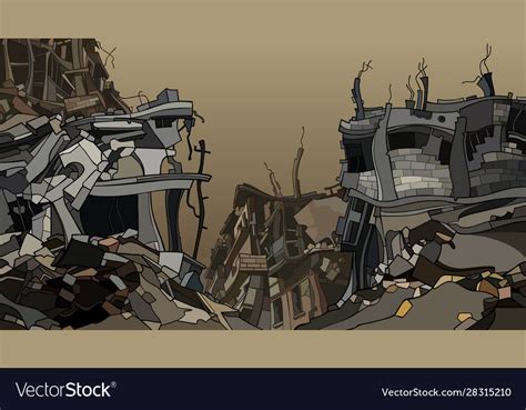 Cartoon Ruins Crooked Ruined City Houses Vector Image