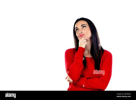 Attractive Mature Woman Wearing Red Jersey Isolated On A White Background Stock Photo Alamy