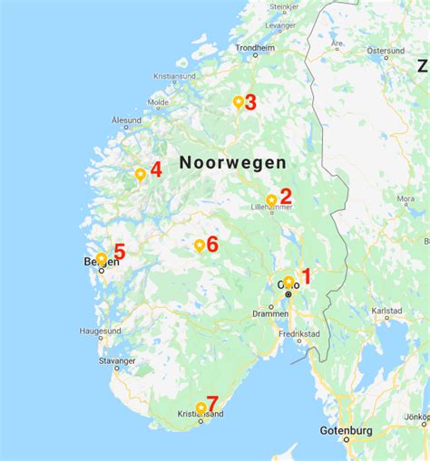 Bezienswaardigheden Kaart Noorwegen Kaart Europa