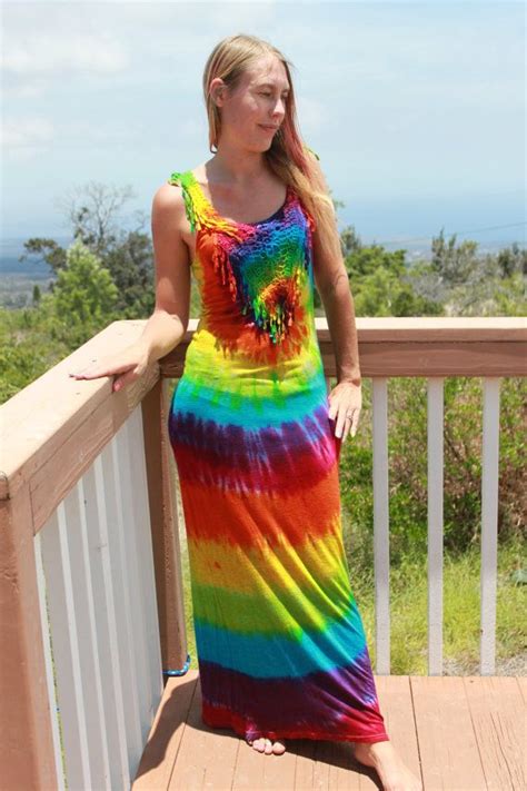 Tie Dye Maxi Dress With Fringe Etsy Tie Dye Maxi Dresses Dresses