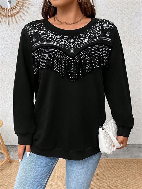 SHEIN Privé Plus Rhinestone Pearls Beaded Sweatshirt SHEIN South Africa