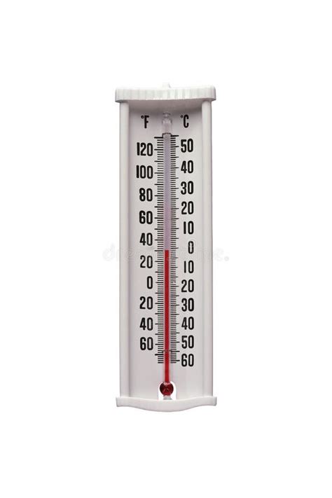 Traditional Mercury Thermometer Displaying Temperature In Fahrenheit And Celsius On A White