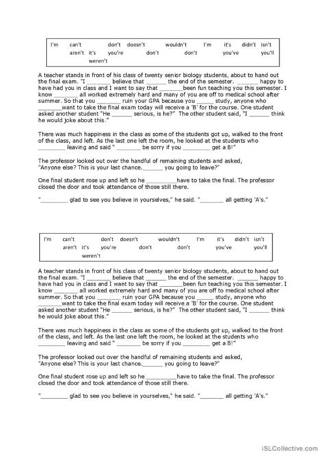 78 Contractions English ESL Worksheets Pdf Doc