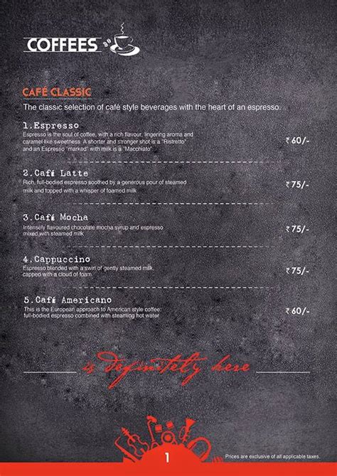 Menu at The Gallery Cafe, Hyderabad