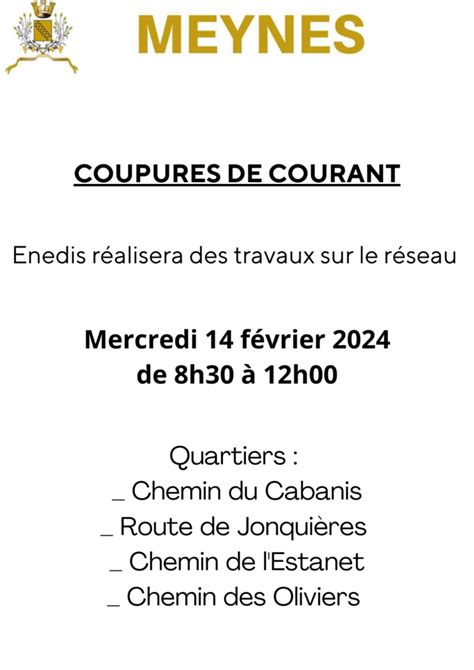 RAPPEL ENEDIS vous informe d une coupure d électricité le mercredi 14