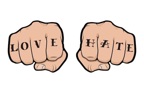 Premium Vector Fist With Love Hate Tattoo On Fingers Front View Of A