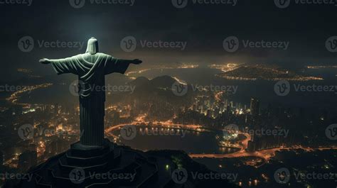 Night view of Christ the Redeemer. Generative AI 32975545 Stock Photo ...