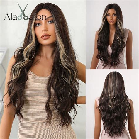 Long Curly Synthetic Wigs For Black Women Dark Brown Wig Ntural Middle