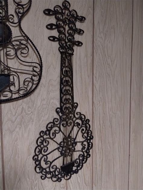 Vintage Mid Century Open Scroll Wrought Iron Guitar Banjo Metal