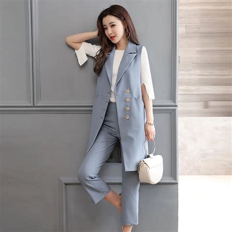 Pant Suits Ol Style Sleeveless Women Sets New Leisure Office Lady Suit