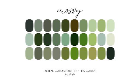 Mossy Digital Color Palette Color Chart Goodnotes Tool iPad Procreate Digital Download Greens ...