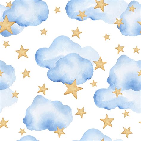 Premium Vector Cute Baby Seamless Pattern With Watercolor Clouds